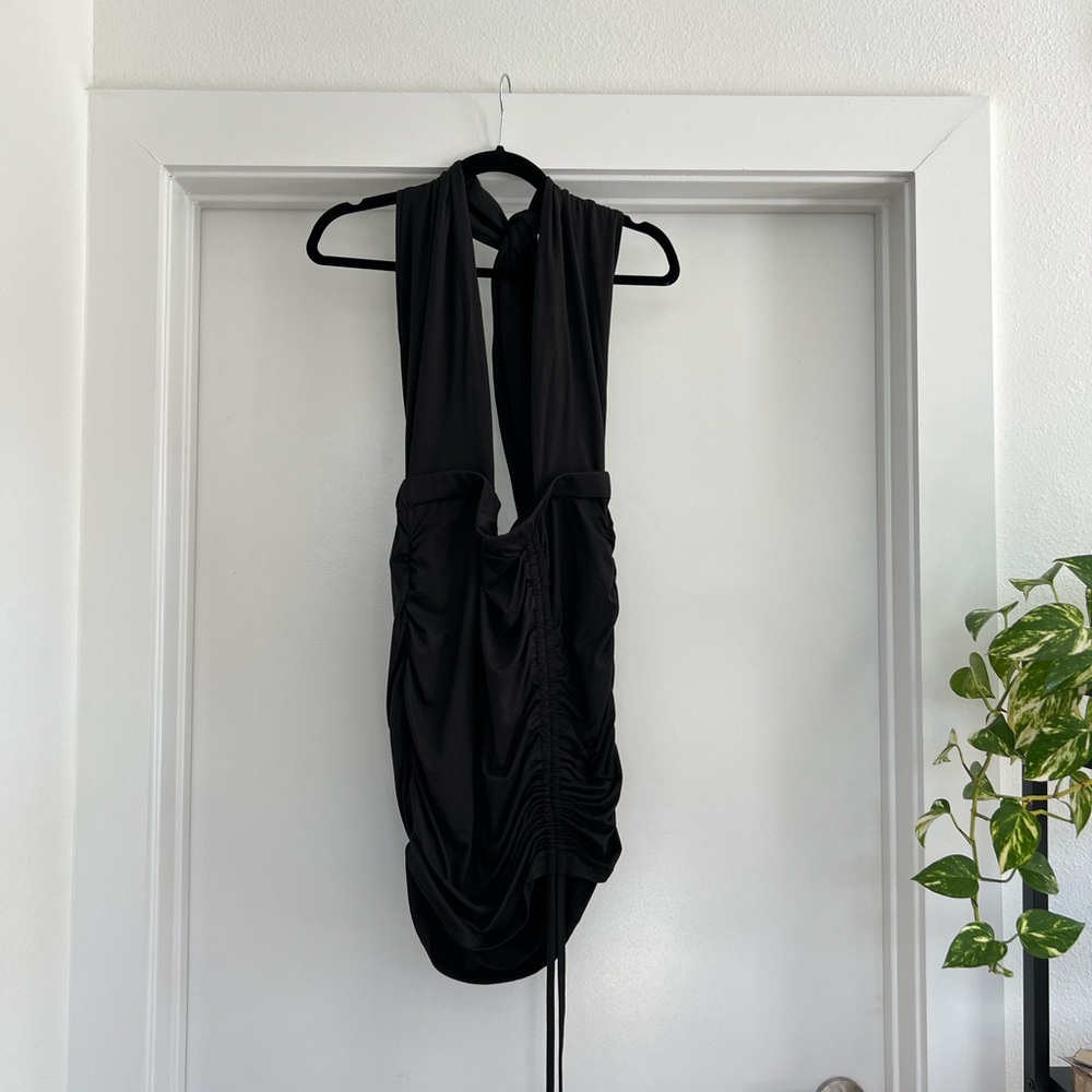 Shein black mini dress tie around neck